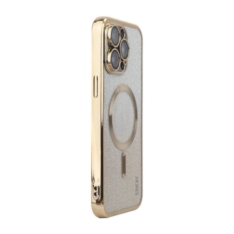 For iPhone 15 Pro ENKAY Hat-Prince Magnetic Glitter Plated Shockproof Phone Case with Lens Film(Golden) - HoMEdemic™ 
