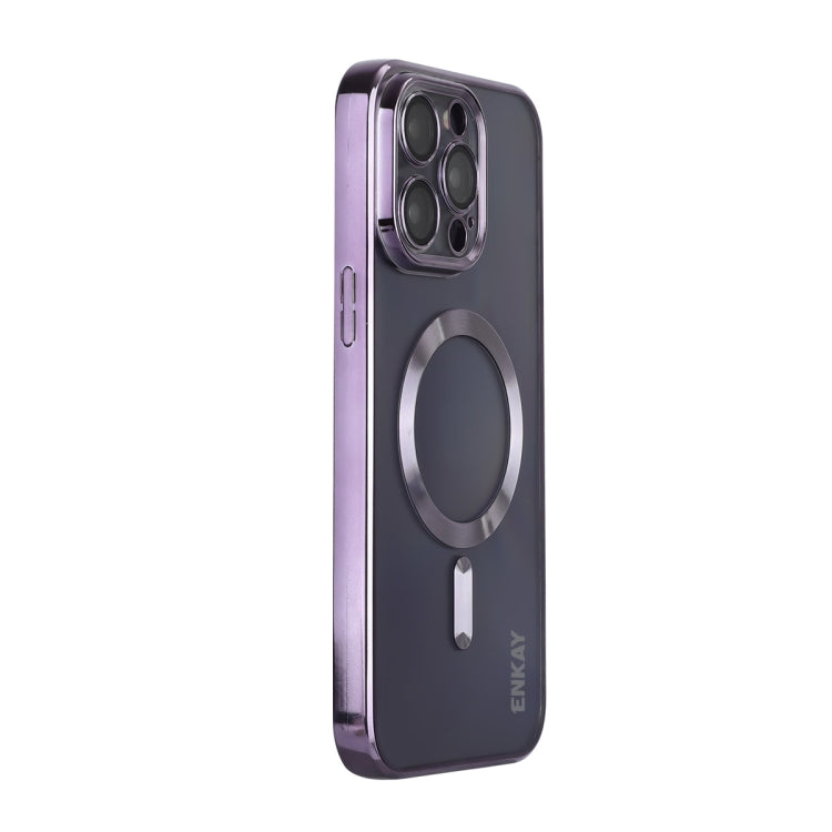 For iPhone 15 Pro ENKAY Hat-Prince Magsafe Electroplated TPU Clear Shockproof Phone Case(Purple) - HoMEdemic™ 