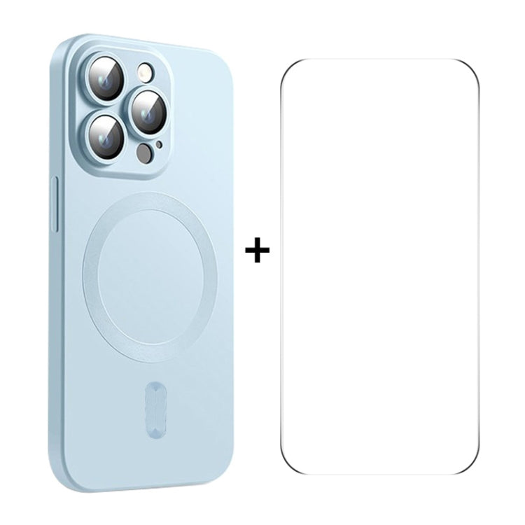 For iPhone 15 Pro ENKAY MagSafe Matte TPU Phone Case with Lens Film & Screen Glass Film(Blue) - HoMEdemic™ 