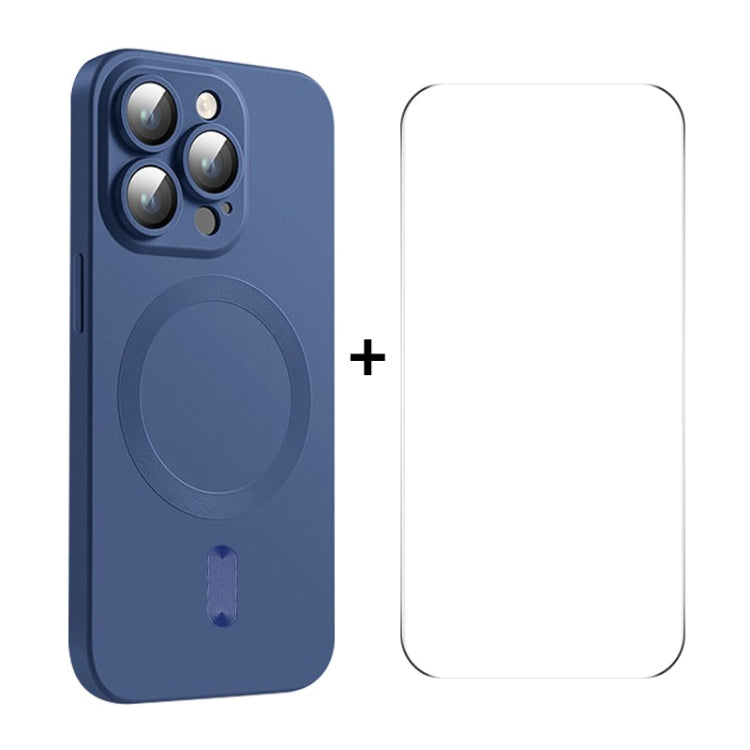 For iPhone 15 Pro ENKAY MagSafe Matte TPU Phone Case with Lens Film & Screen Glass Film(Dark Blue) - HoMEdemic™ 
