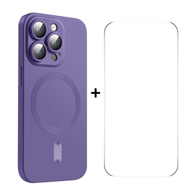 For iPhone 15 Pro ENKAY MagSafe Matte TPU Phone Case with Lens Film & Screen Glass Film(Purple) - HoMEdemic™ 