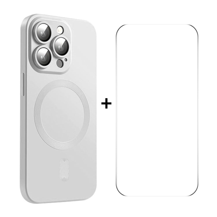 For iPhone 15 Pro ENKAY MagSafe Matte TPU Phone Case with Lens Film & Screen Glass Film(Silver) - HoMEdemic™ 