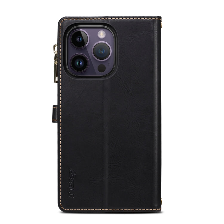 For iPhone 15 Pro ESEBLE Star Series Lanyard Zipper Wallet RFID Leather Case(Black) - HoMEdemic™ 