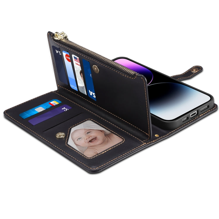 For iPhone 15 Pro ESEBLE Star Series Lanyard Zipper Wallet RFID Leather Case(Black) - HoMEdemic™ 