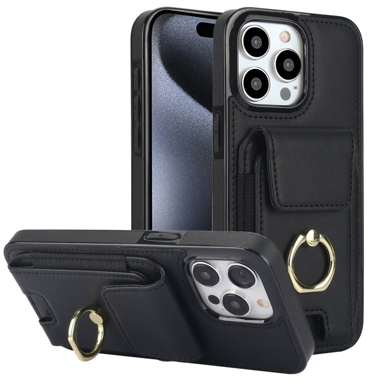 For iPhone 15 Pro Elastic Card Bag Ring Holder Phone Case(Black) - HoMEdemic™ 