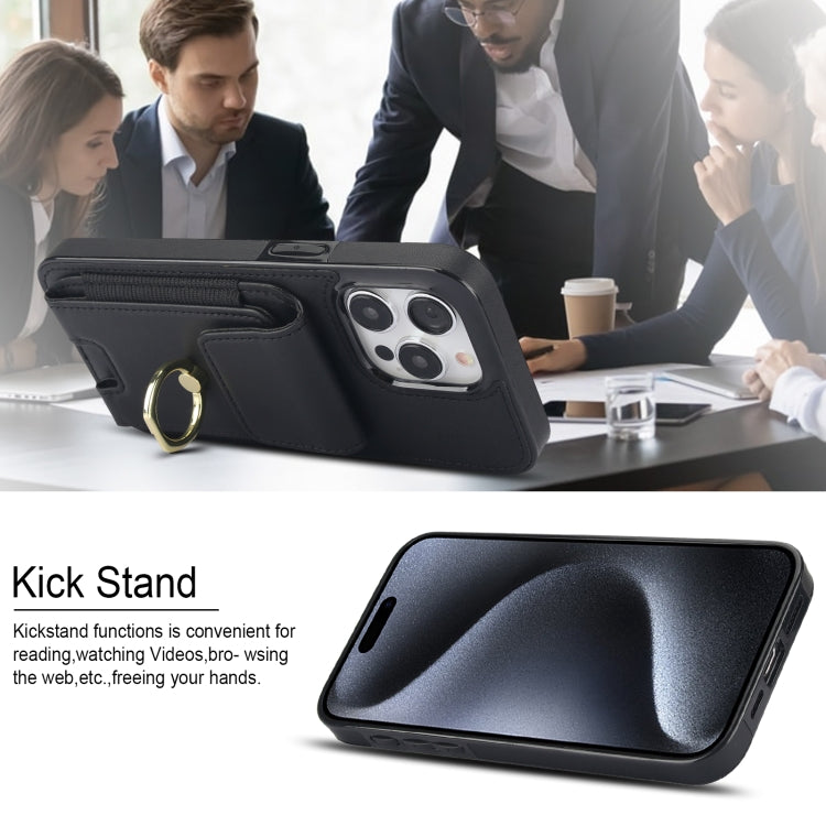 For iPhone 15 Pro Elastic Card Bag Ring Holder Phone Case(Black) - HoMEdemic™ 