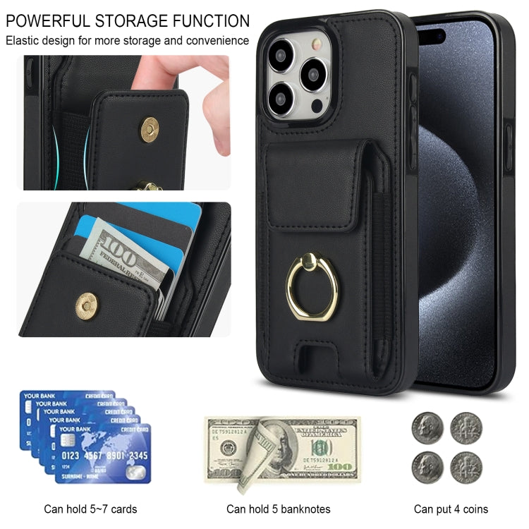 For iPhone 15 Pro Elastic Card Bag Ring Holder Phone Case(Black) - HoMEdemic™ 