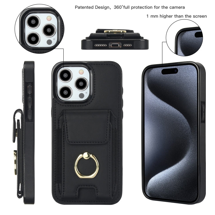 For iPhone 15 Pro Elastic Card Bag Ring Holder Phone Case(Black) - HoMEdemic™ 