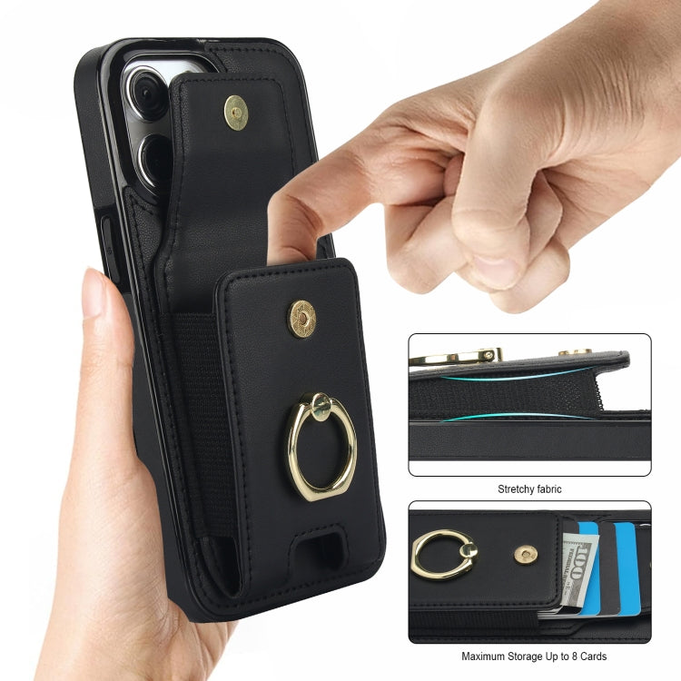 For iPhone 15 Pro Elastic Card Bag Ring Holder Phone Case(Black) - HoMEdemic™ 