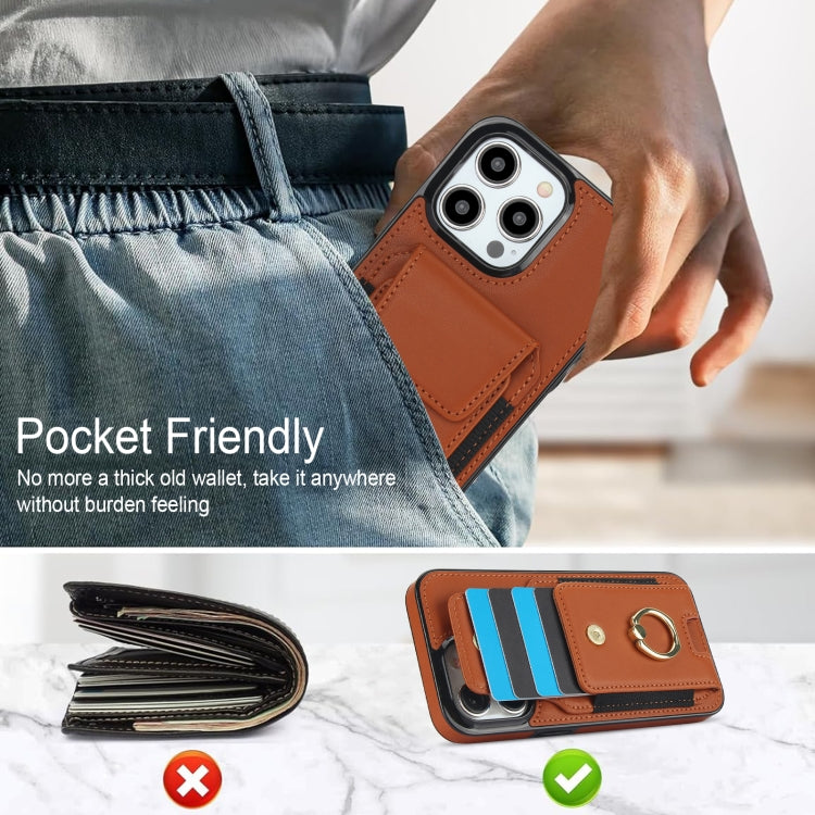 For iPhone 15 Pro Elastic Card Bag Ring Holder Phone Case(Brown) - HoMEdemic™ 