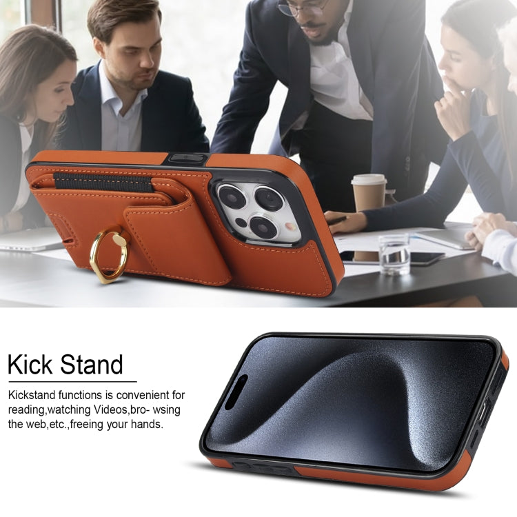 For iPhone 15 Pro Elastic Card Bag Ring Holder Phone Case(Brown) - HoMEdemic™ 