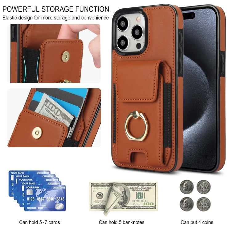 For iPhone 15 Pro Elastic Card Bag Ring Holder Phone Case(Brown) - HoMEdemic™ 