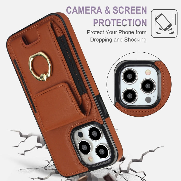 For iPhone 15 Pro Elastic Card Bag Ring Holder Phone Case(Brown) - HoMEdemic™ 