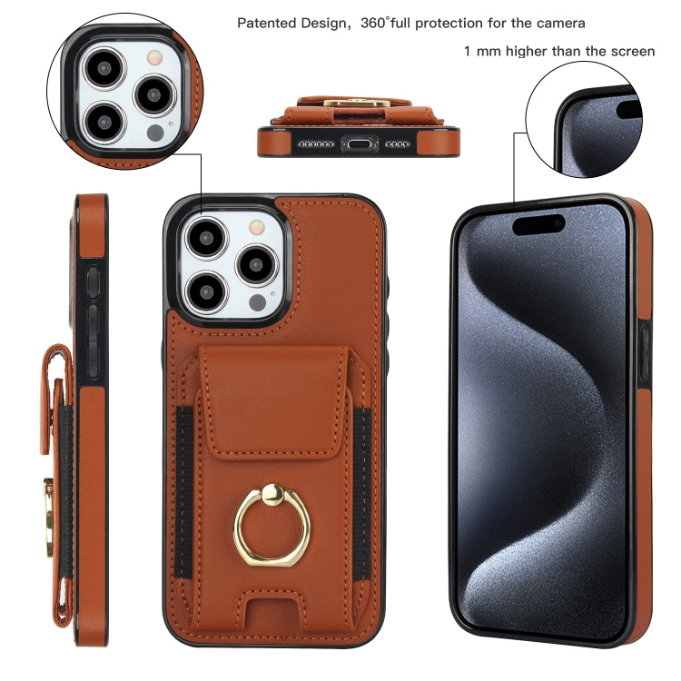 For iPhone 15 Pro Elastic Card Bag Ring Holder Phone Case(Brown) - HoMEdemic™ 