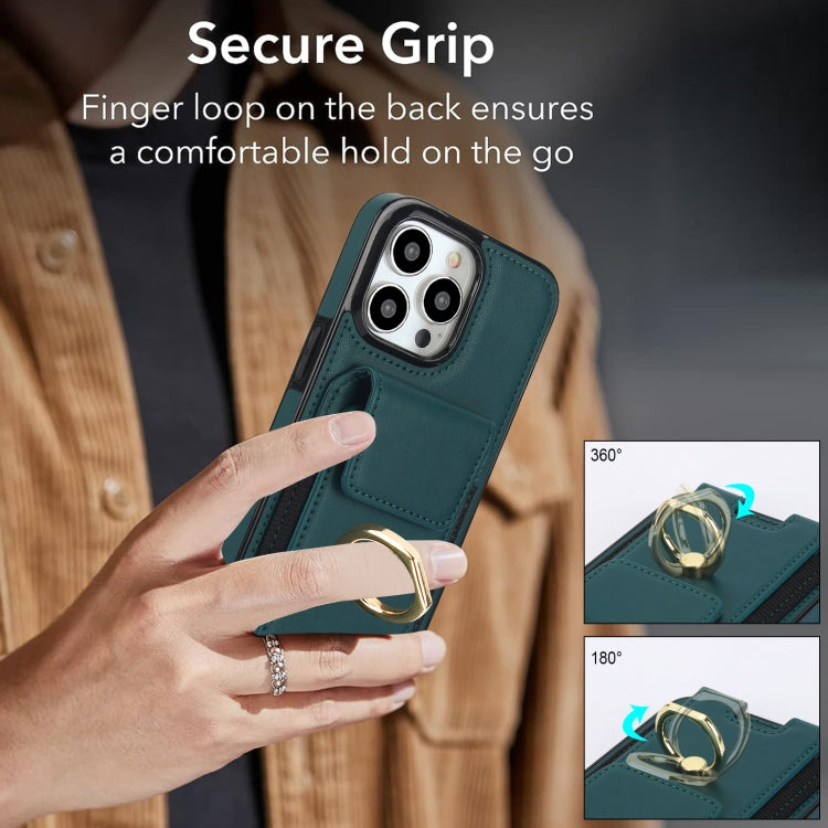 For iPhone 15 Pro Elastic Card Bag Ring Holder Phone Case(Dark Green) - HoMEdemic™ 
