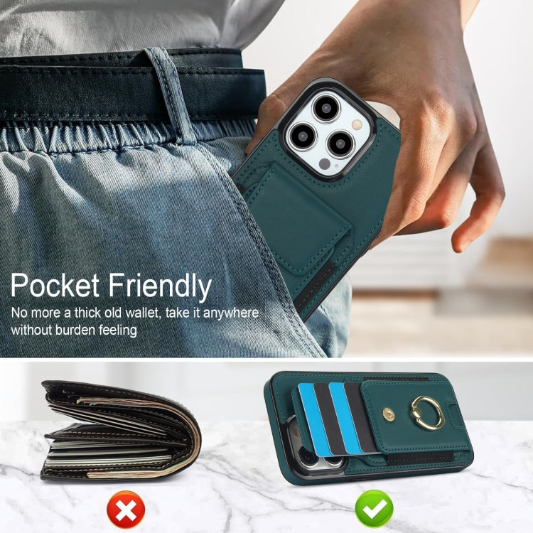 For iPhone 15 Pro Elastic Card Bag Ring Holder Phone Case(Dark Green) - HoMEdemic™ 
