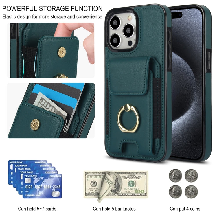 For iPhone 15 Pro Elastic Card Bag Ring Holder Phone Case(Dark Green) - HoMEdemic™ 