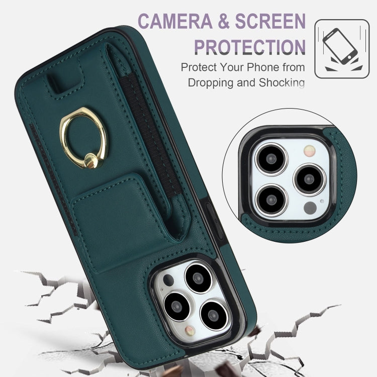 For iPhone 15 Pro Elastic Card Bag Ring Holder Phone Case(Dark Green) - HoMEdemic™ 