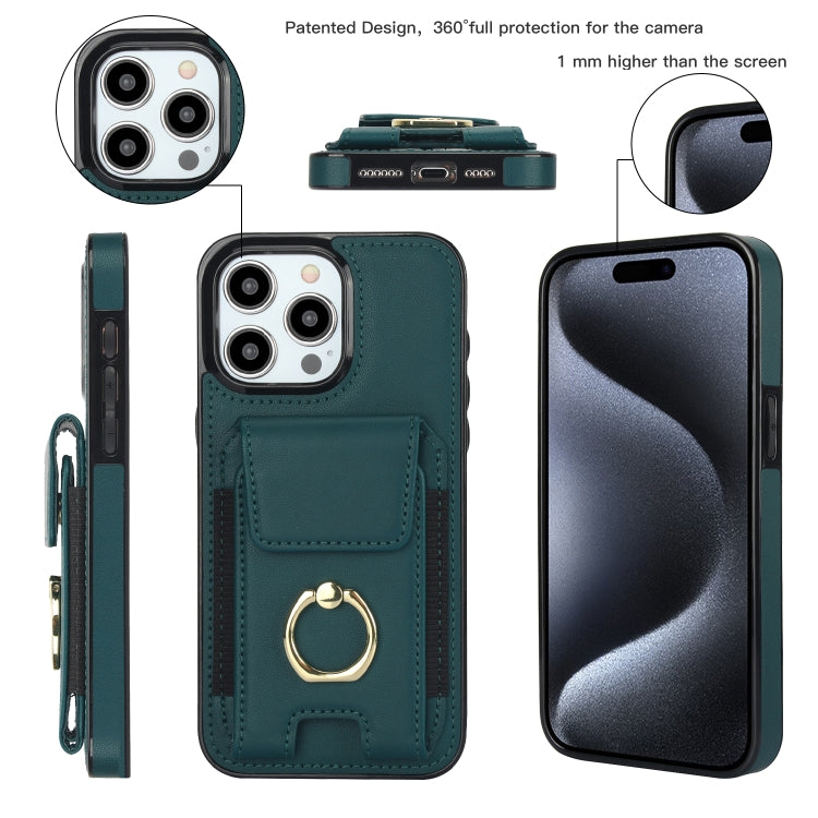For iPhone 15 Pro Elastic Card Bag Ring Holder Phone Case(Dark Green) - HoMEdemic™ 