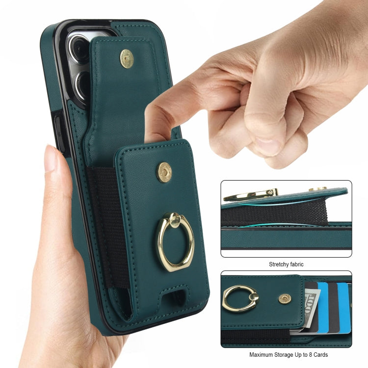 For iPhone 15 Pro Elastic Card Bag Ring Holder Phone Case(Dark Green) - HoMEdemic™ 