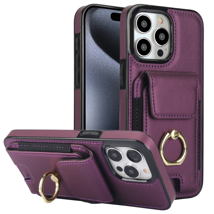 For iPhone 15 Pro Elastic Card Bag Ring Holder Phone Case(Purple) - HoMEdemic™ 