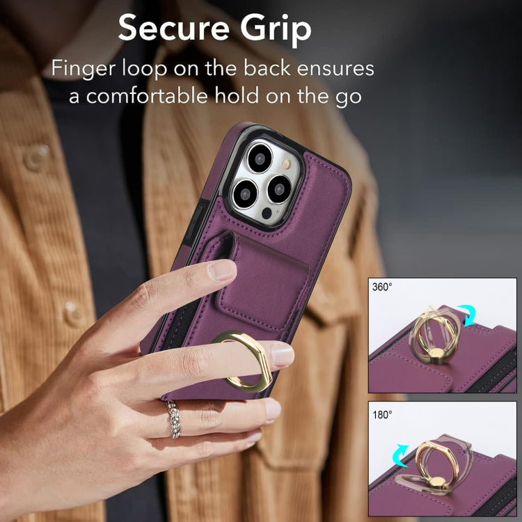 For iPhone 15 Pro Elastic Card Bag Ring Holder Phone Case(Purple) - HoMEdemic™ 