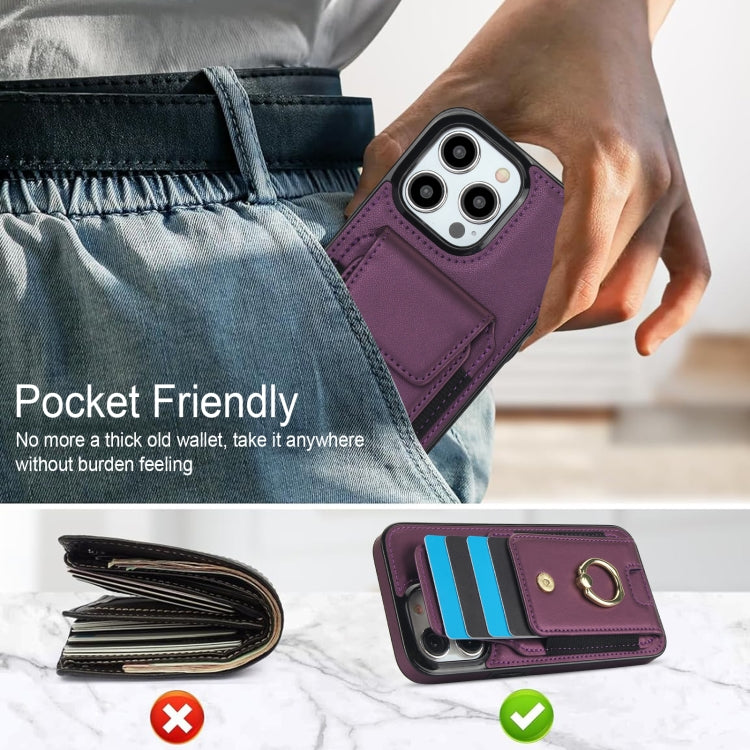 For iPhone 15 Pro Elastic Card Bag Ring Holder Phone Case(Purple) - HoMEdemic™ 