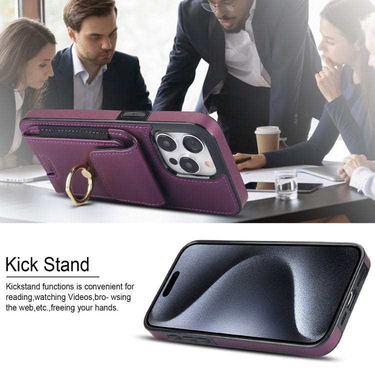 For iPhone 15 Pro Elastic Card Bag Ring Holder Phone Case(Purple) - HoMEdemic™ 