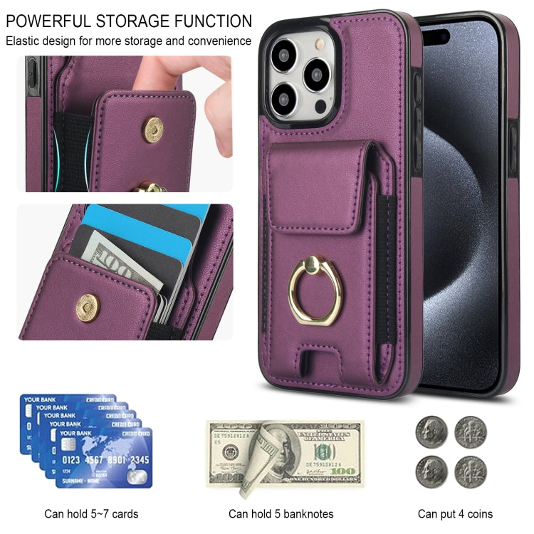 For iPhone 15 Pro Elastic Card Bag Ring Holder Phone Case(Purple) - HoMEdemic™ 