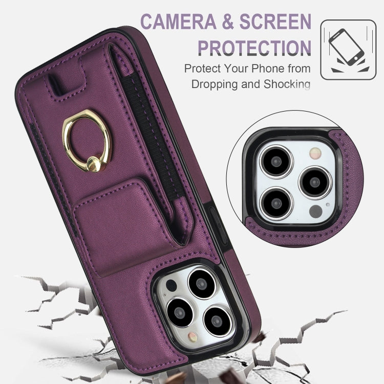 For iPhone 15 Pro Elastic Card Bag Ring Holder Phone Case(Purple) - HoMEdemic™ 