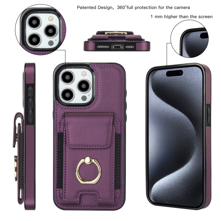 For iPhone 15 Pro Elastic Card Bag Ring Holder Phone Case(Purple) - HoMEdemic™ 