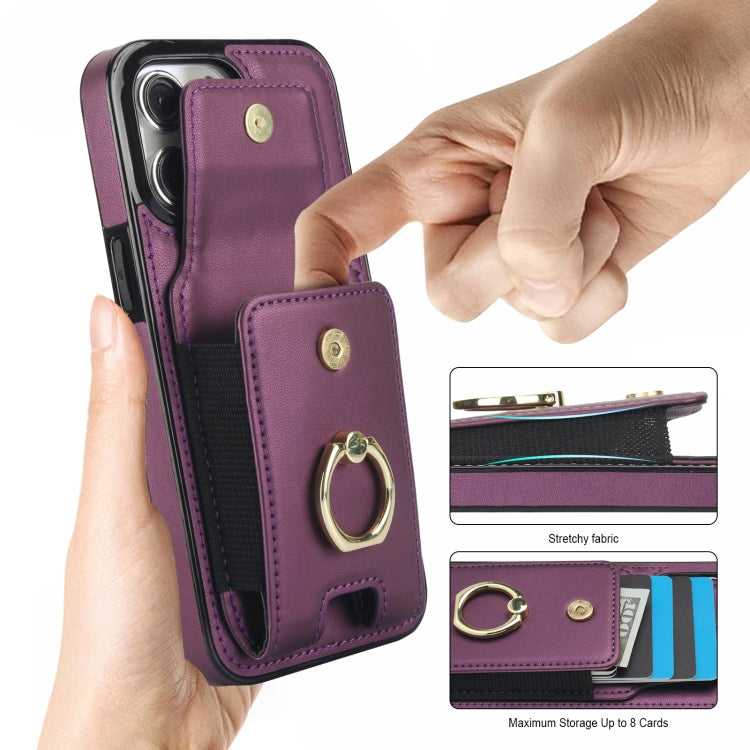 For iPhone 15 Pro Elastic Card Bag Ring Holder Phone Case(Purple) - HoMEdemic™ 