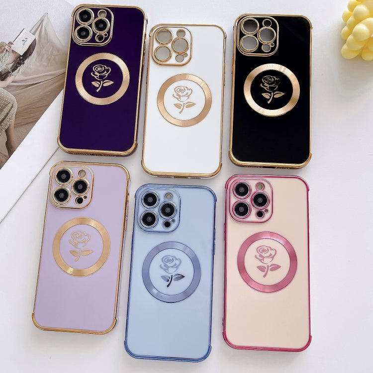 For iPhone 15 Pro Electroplate Side Roses Flower MagSafe Phone Case(Pink) - HoMEdemic™ 