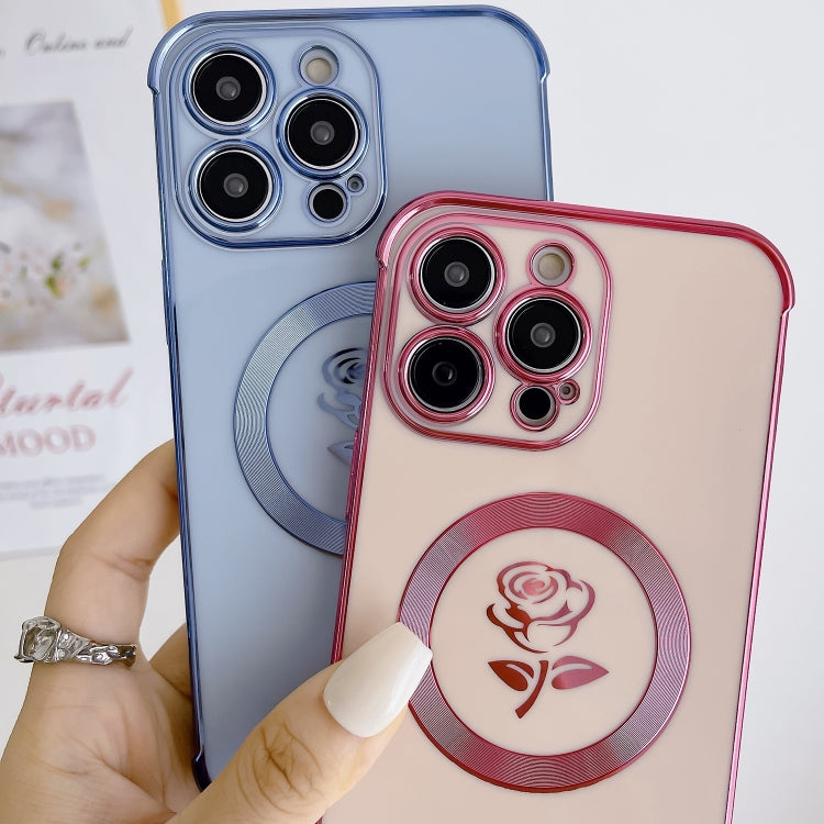 For iPhone 15 Pro Electroplate Side Roses Flower MagSafe Phone Case(Pink) - HoMEdemic™ 