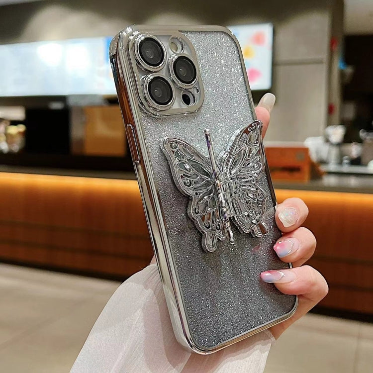 For iPhone 15 Pro Electroplated Gradient Glitter 3D Butterfly TPU Phone Case(Gradient Black) - HoMEdemic™ 