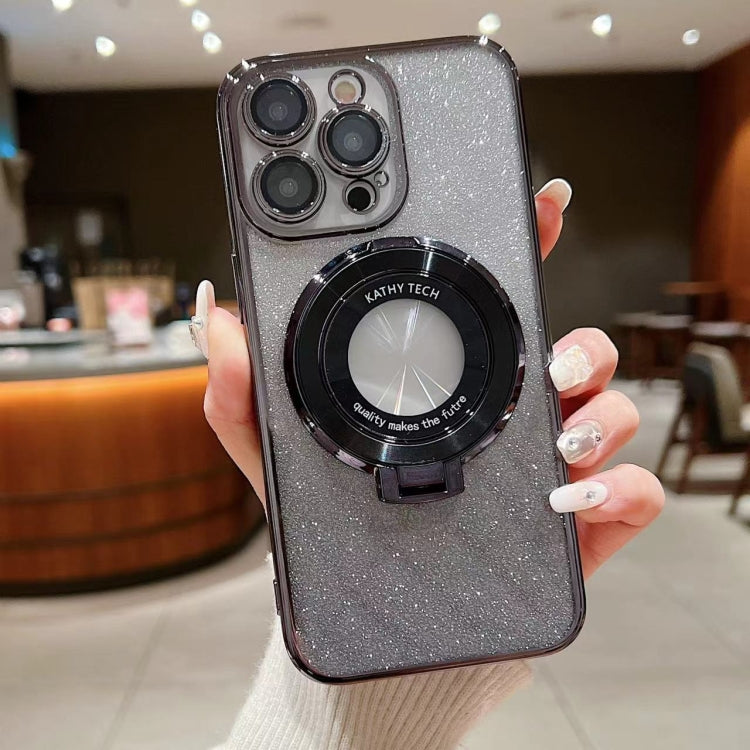 For iPhone 15 Pro Electroplated Holder Gradient Glitter MagSafe Phone Case(Black) - HoMEdemic™ 