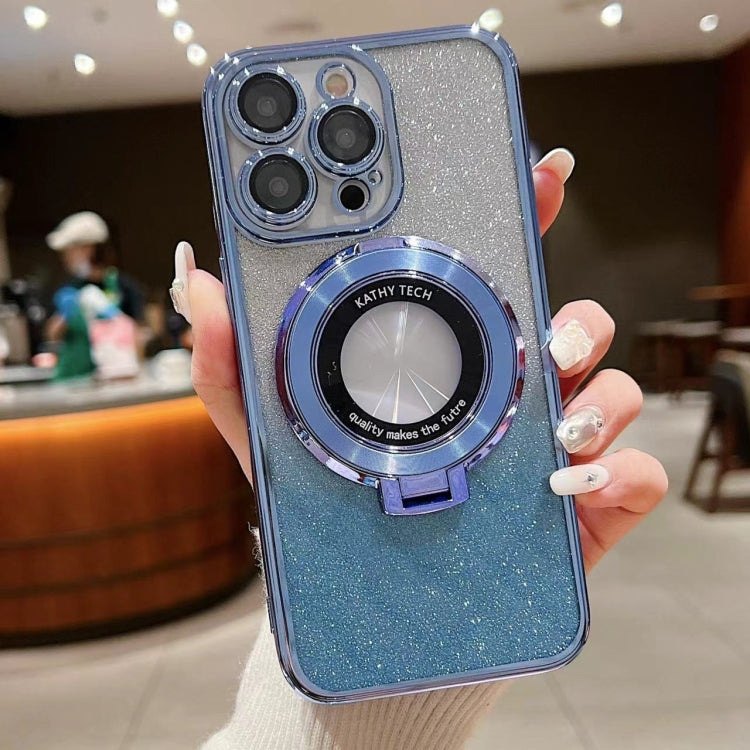 For iPhone 15 Pro Electroplated Holder Gradient Glitter MagSafe Phone Case(Blue) - HoMEdemic™ 