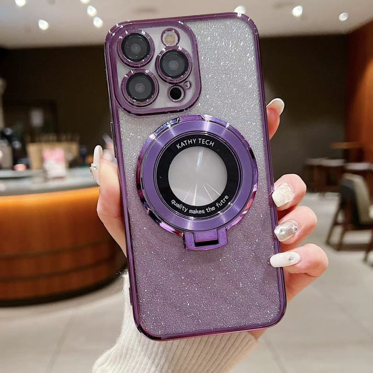 For iPhone 15 Pro Electroplated Holder Gradient Glitter MagSafe Phone Case(Purple) - HoMEdemic™ 