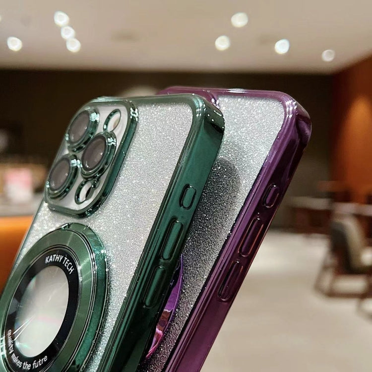For iPhone 15 Pro Electroplated Holder Gradient Glitter MagSafe Phone Case(Purple) - HoMEdemic™ 