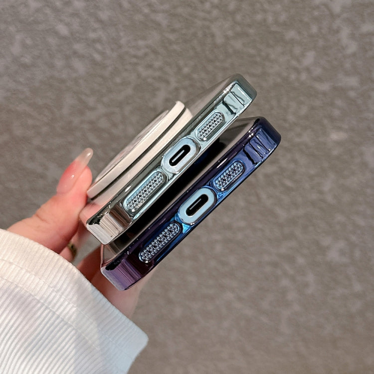 For iPhone 15 Pro Electroplated Large Window Bracket PC Phone Case(Purple) - HoMEdemic™ 