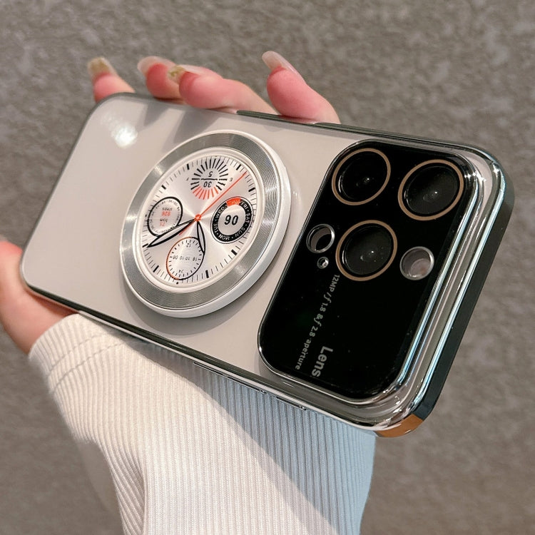 For iPhone 15 Pro Electroplated Large Window Bracket PC Phone Case(Silver) - HoMEdemic™ 