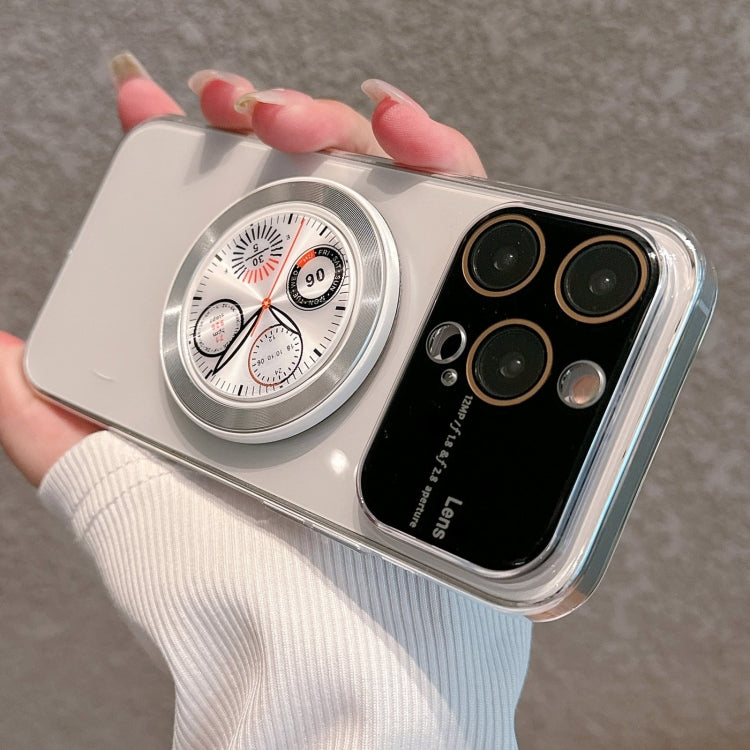 For iPhone 15 Pro Electroplated Large Window Bracket PC Phone Case(Transparent) - HoMEdemic™ 