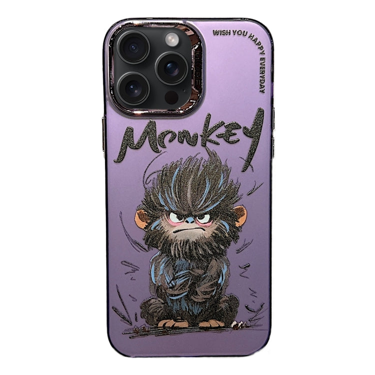 For iPhone 15 Pro Electroplated Lens Ring Cartoon Animal Phone Case(Monkey) - HoMEdemic™ 