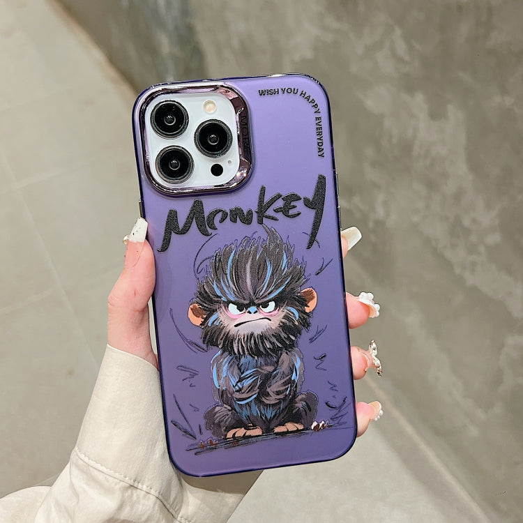 For iPhone 15 Pro Electroplated Lens Ring Cartoon Animal Phone Case(Monkey) - HoMEdemic™ 