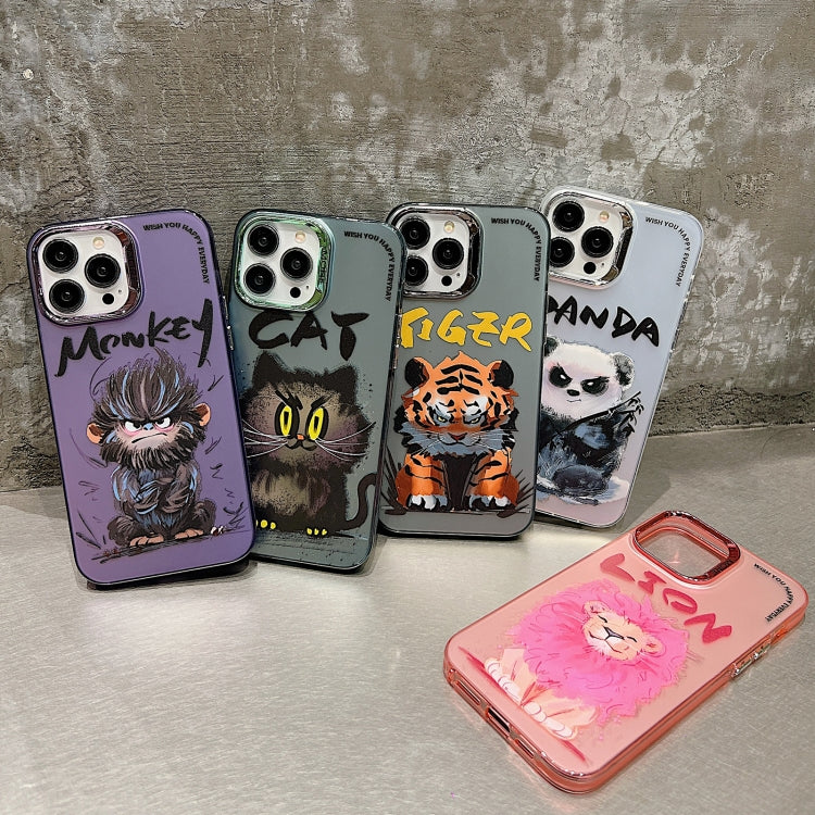 For iPhone 15 Pro Electroplated Lens Ring Cartoon Animal Phone Case(Panda) - HoMEdemic™ 