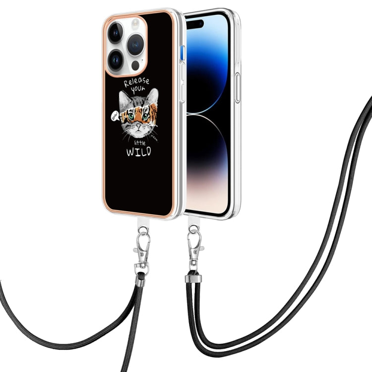 For iPhone 15 Pro Electroplating Dual-side IMD Phone Case with Lanyard(Natural Growth) - HoMEdemic™ 