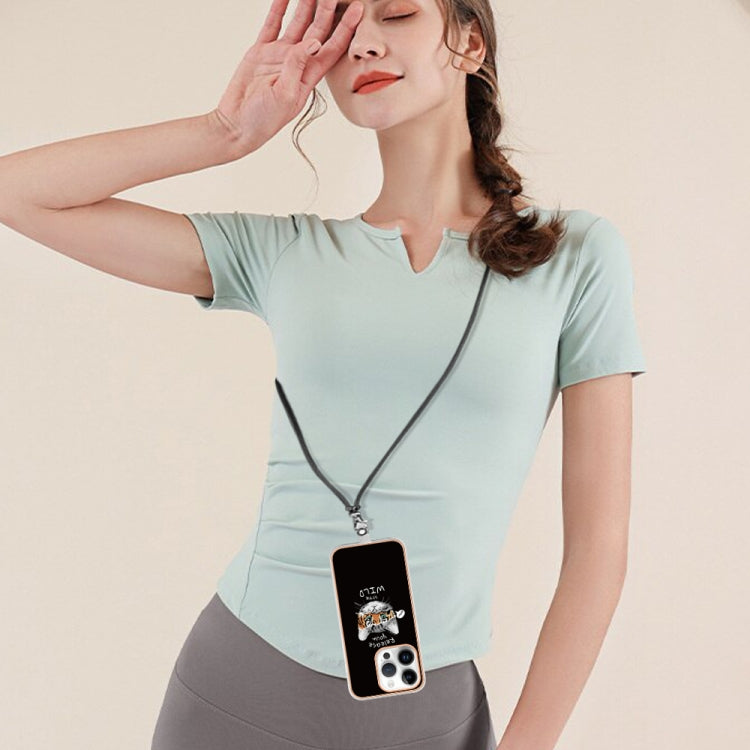 For iPhone 15 Pro Electroplating Dual-side IMD Phone Case with Lanyard(Natural Growth) - HoMEdemic™ 