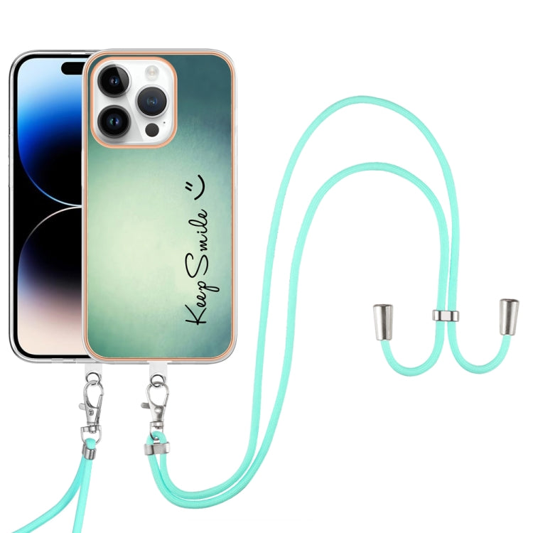 For iPhone 15 Pro Electroplating Dual-side IMD Phone Case with Lanyard(Smile) - HoMEdemic™ 