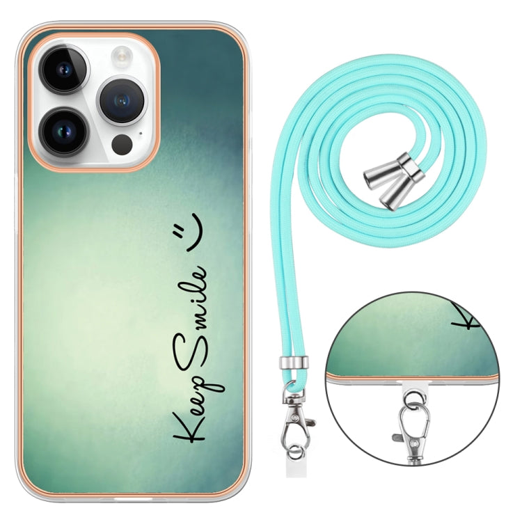 For iPhone 15 Pro Electroplating Dual-side IMD Phone Case with Lanyard(Smile) - HoMEdemic™ 