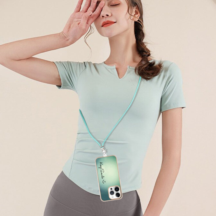 For iPhone 15 Pro Electroplating Dual-side IMD Phone Case with Lanyard(Smile) - HoMEdemic™ 